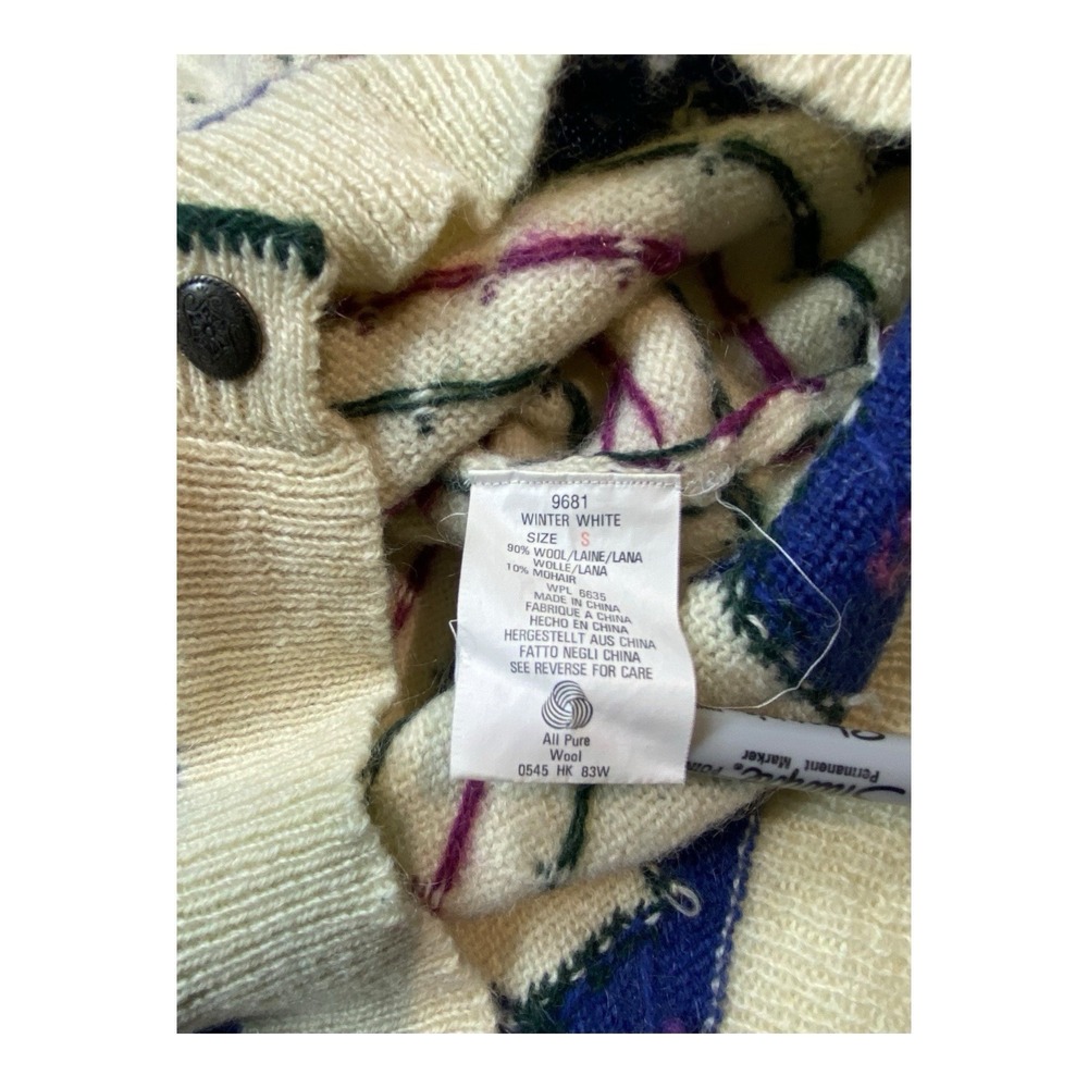 Woolrich Cardigan Sweater Womens SMALL Nordic Fair Isle Handframed Wool Blend - Picture 4 of 10
